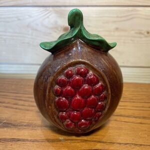 VTG Mid Century Ceramic POMEGRANATE CERAMIC BURSTING WITH FRUIT Table Decor 5"